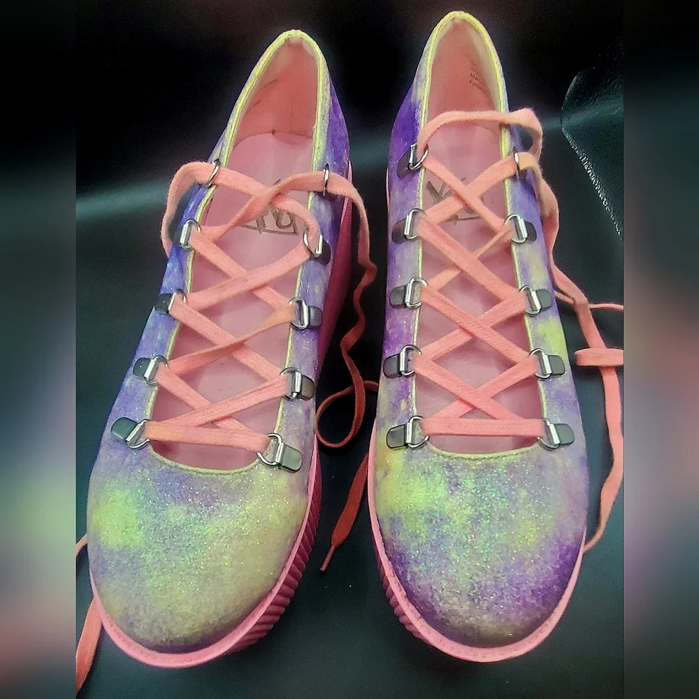 HTF Y.R.U Kaos Pink & Purple Galaxy  Ballet Platforms Size 8 (Lightly Used) - Picture 8 of 11